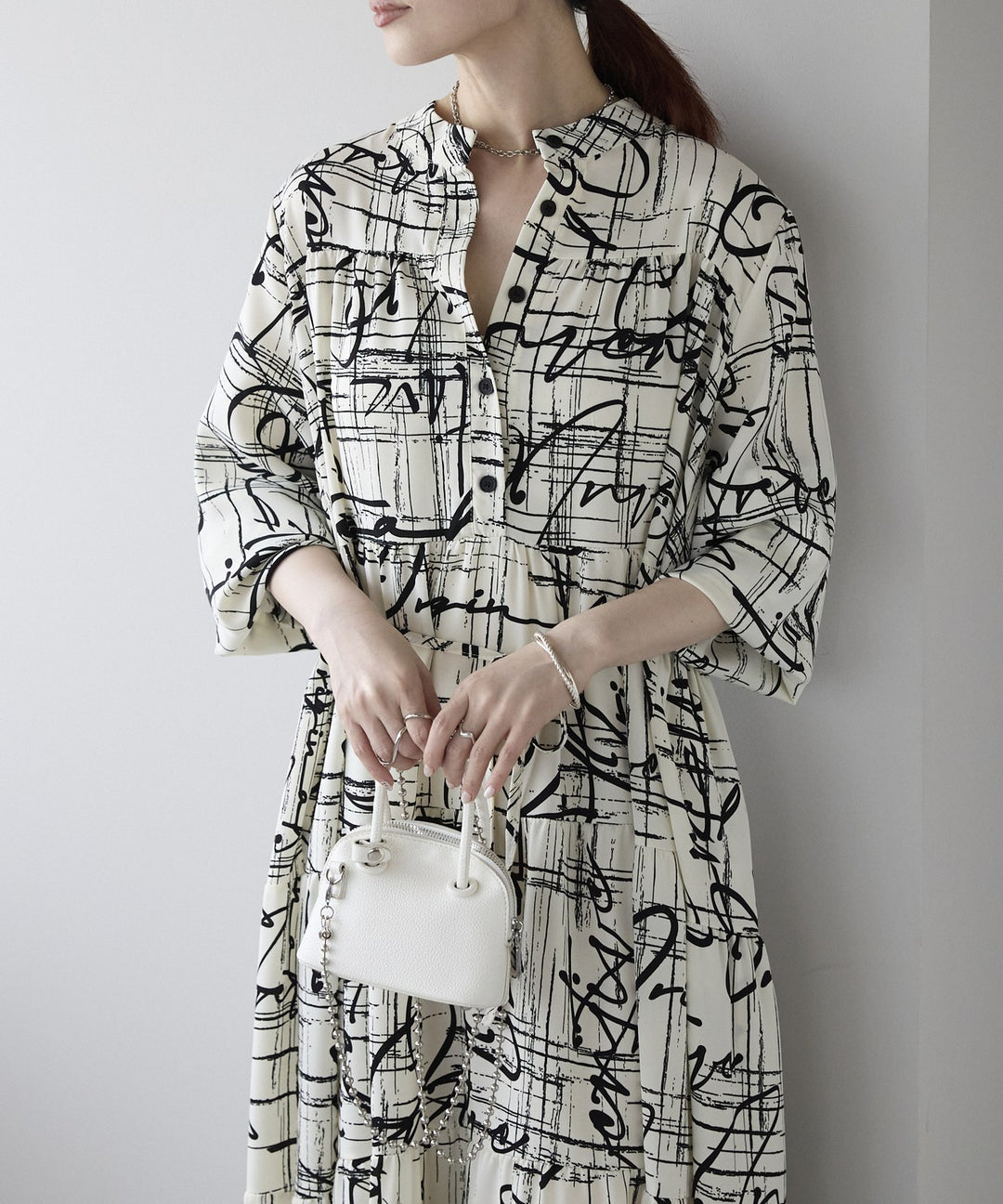 総柄ロングシャツワンピース