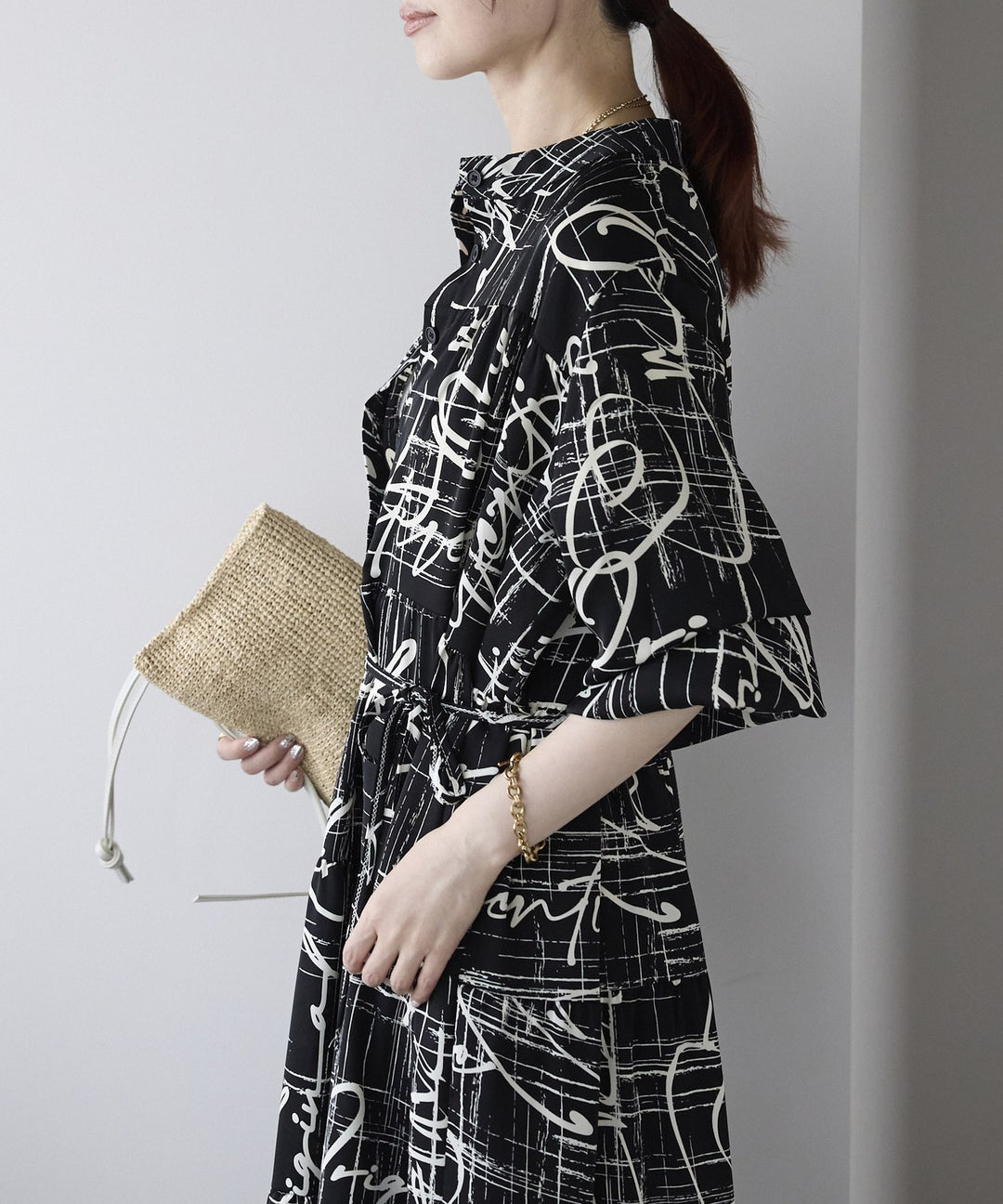 総柄ロングシャツワンピース