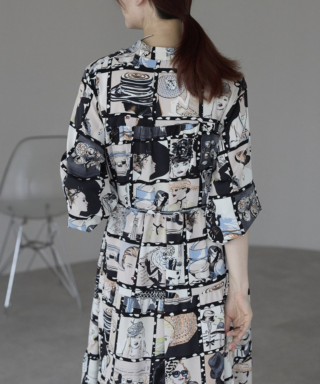 総柄ロングシャツワンピース