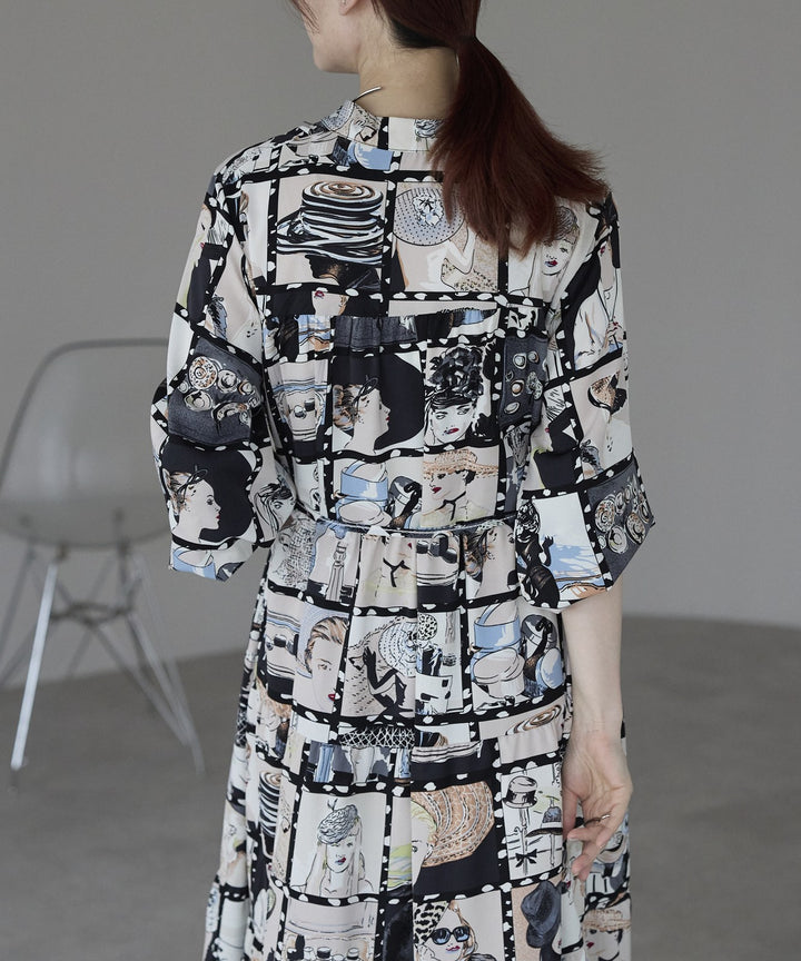 総柄ロングシャツワンピース