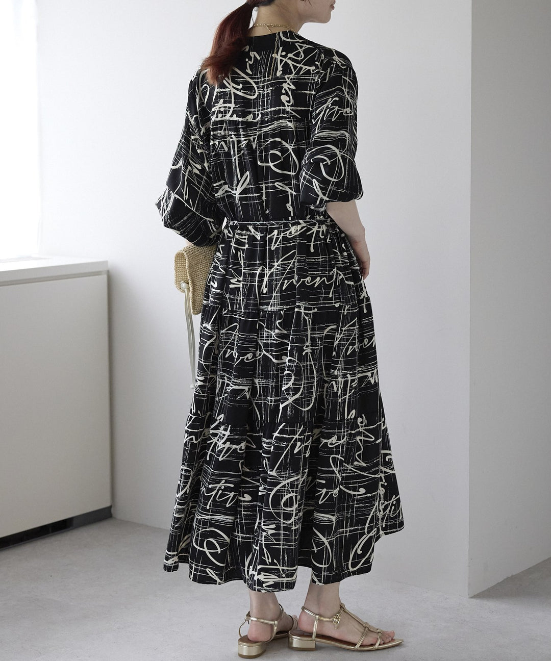 総柄ロングシャツワンピース